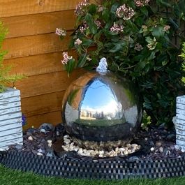 Tranquillity 30cm Stainless Steel Sphere Modern Metal Solar Water Feature