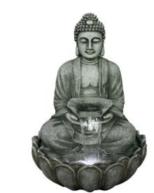 Grey/Black Sitting Buddha Oriental Solar Water Feature