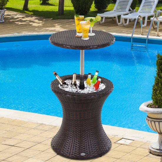 brown rattan ice bucket table